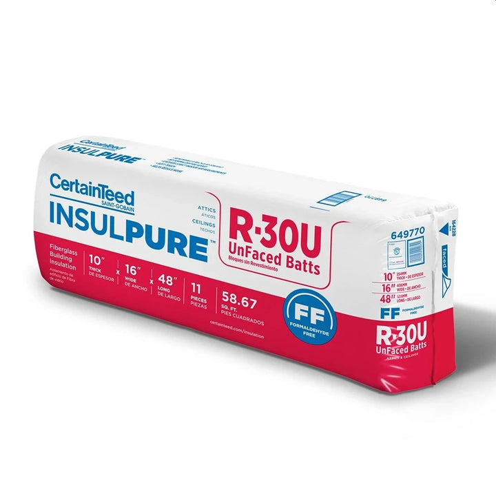 CertainTeed R-30 Unfaced Fiberglass Batt Insulation, 19-1/4 in. x 48 in., 70.58 sq. ft. (11 Batts)