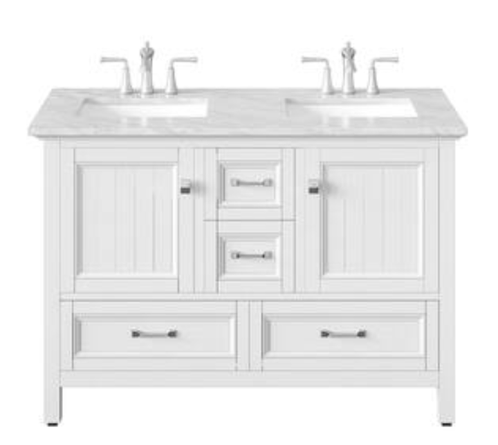 Britney 48 in. W x 22 in. D x 34 in. H Freestanding Double Sink Bath Vanity in White with White Carrara Marble Top