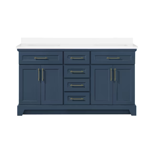 allen + roth Felix 60-in Grayish Blue Undermount Double Sink Bathroom Vanity with White Engineered Stone Top