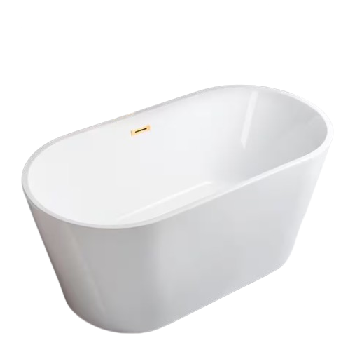 Vicino 59 in. Acrylic Flatbottom Double Ended Bathtub with Brushed Gold Overflow and Drain Included in White