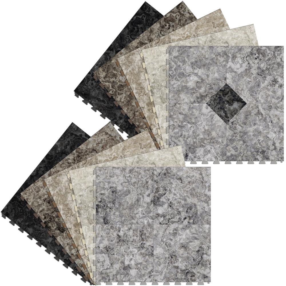 Perfection Floor Tile Breccia Collection Breccia Machiato/Satin 20-in x 20-in Water-Resistant Interlocking Luxury Flooring, 16.7-sq ft Carton