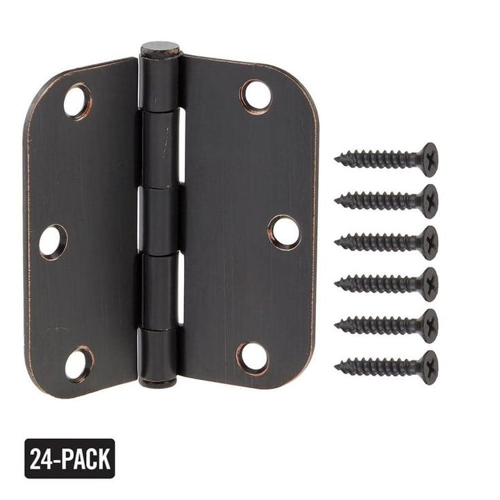 3-1/2 in. x 5/8 in. Radius Brushed Oil-Rubbed Bronze Door Hinge Value Pack (24-Pack)