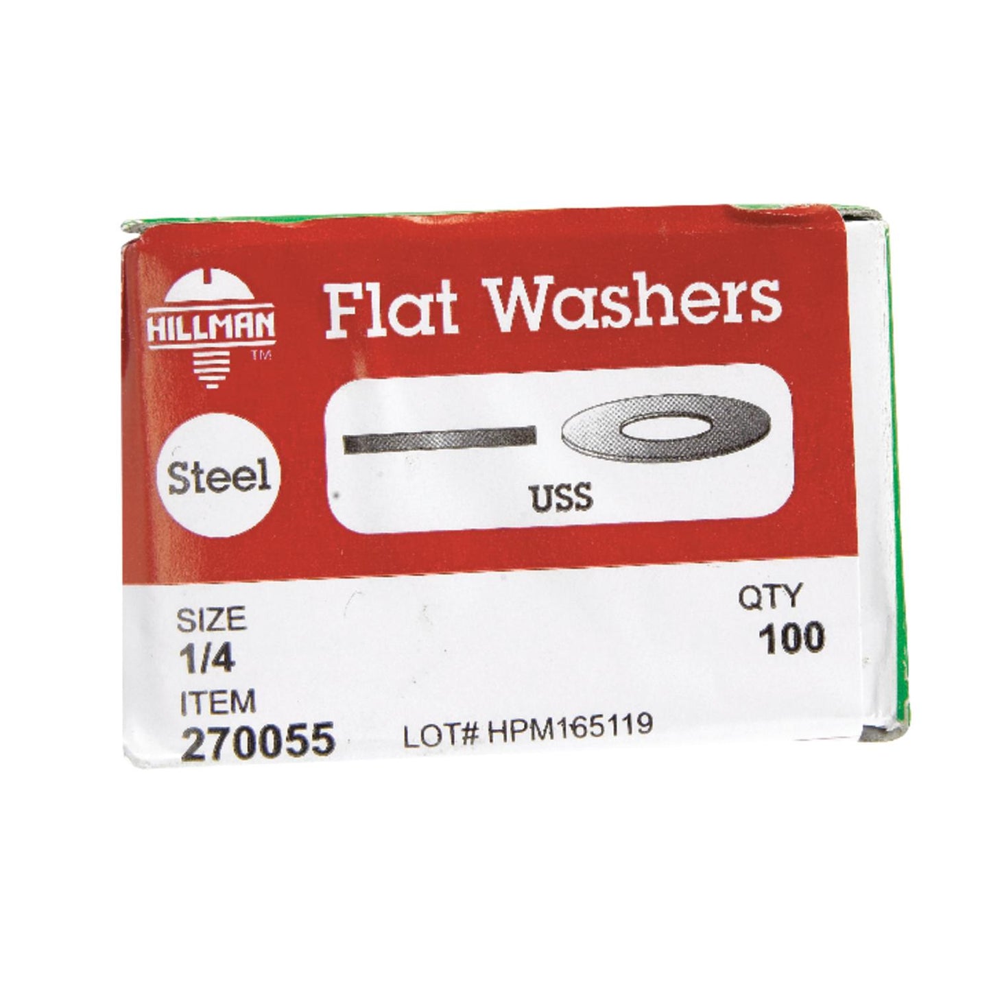 Hillman Zinc-Plated Steel 1/4 in. USS Flat Washer, 100 Pack