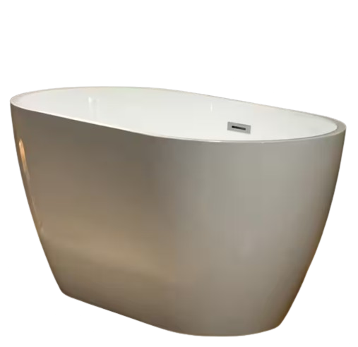 WOODBRIDGE 48 in. Acrylic Freestanding Flatbottom Bathtub in White with Brushed Nickel Drain and Overflow