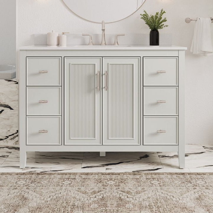 Style Selections Alaia 48-in Muse Gray Undermount Single Sink Bathroom Vanity with White Engineered Stone Top
