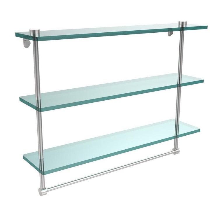 22 in. L x 18 in. H x 5 in. W 3-Tier Clear Glass Bathroom Shelf with Towel Bar in Satin Chrome - Super Arbor