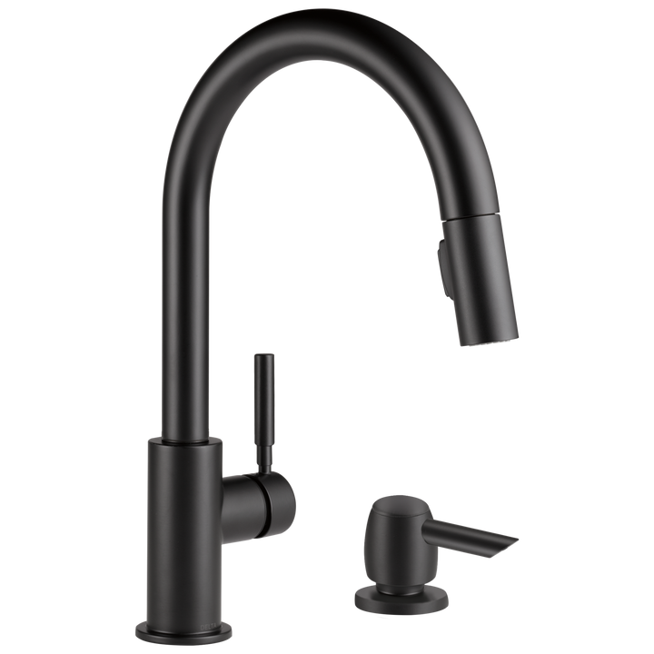 Delta Trask Matte Black Single-Handle Pull-Down Kitchen Faucet with Deck Plate and Soap Dispenser