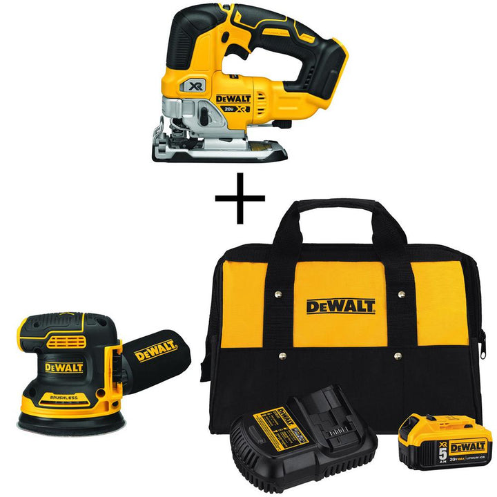 20-Volt MAX Li-Ion Cordless Brushless Jigsaw (Tool-Only) with 5 in. Sander (Tool-Only), Battery 5 Ah, Charger and Bag - Super Arbor
