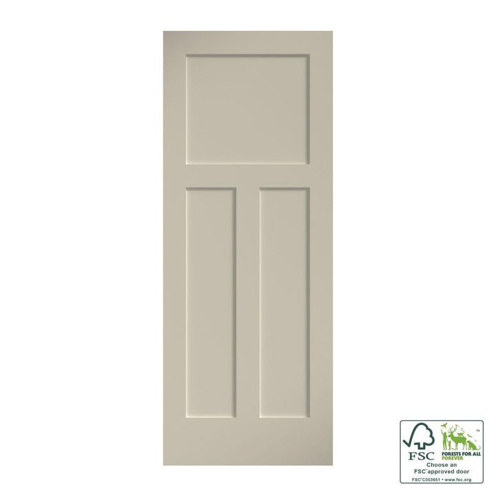 30 in. x 80 in. x 1-3/8 in. Shaker White Primed T-Shape 3-Panel Solid Core Wood Interior Slab Door - Super Arbor