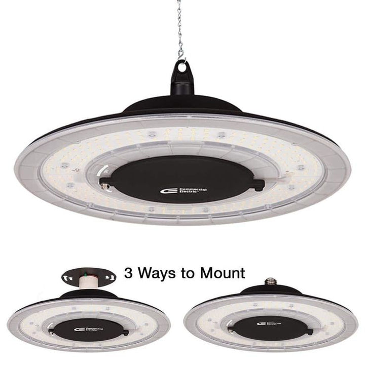 Commercial Electric 12 in. 12000 Lumens 100-Watt Lightweight Round Integrated LED High Bay Light 120-277V Mounting Options Dimmable
