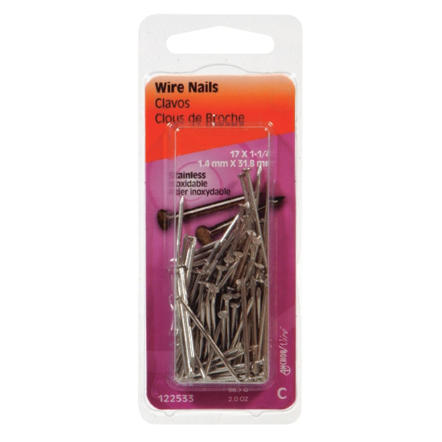 Hillman 17-Gauge x 1-1/4 in. Stainless Steel Wire Nails, 2 oz Pack