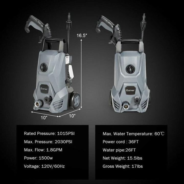Costway 2030 PSI 1.8 GPM Cold Water Electric Pressure Washer with All-in-One Nozzle