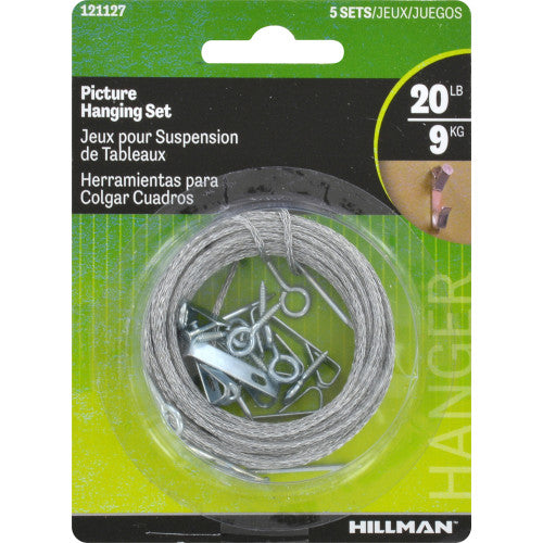 Hillman AnchorWire Steel-Plated Conventional Picture Hanging Set, 20 lb Capacity, 5-Pack