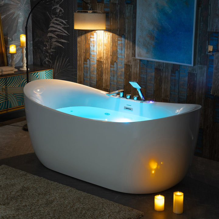 WOODBRIDGE 72 in. x 35.375 in. Acrylic Flatbottom Whirlpool & Air Heated Bathtub with Center Drain and Tub Filler, White
