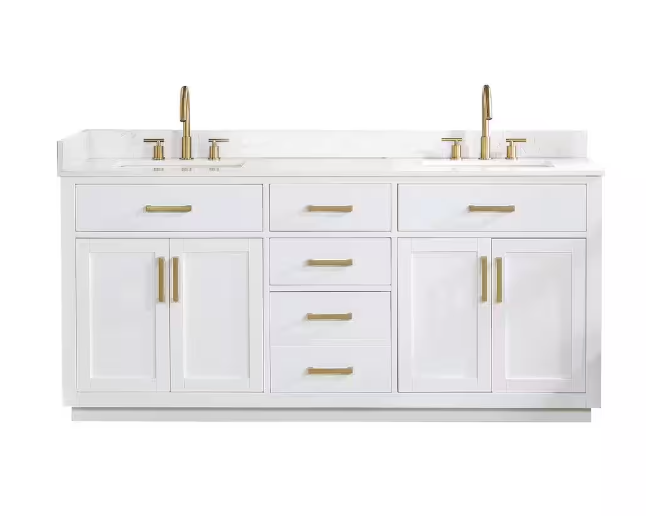 Gavino 72 in. W x 22 in. D x 34 in. H Bath Vanity in White with Grain White Composite Stone Top