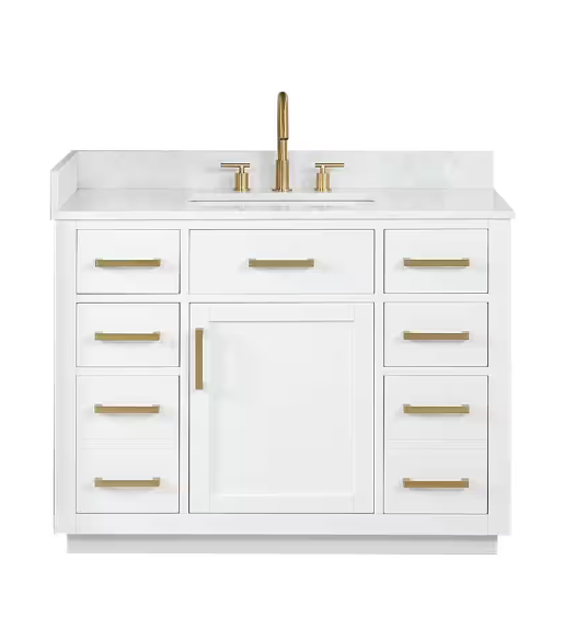 Gavino 42 in.W x 22 in.D x 34 in.H Bath Vanity in White with Grain White Composite Stone Top