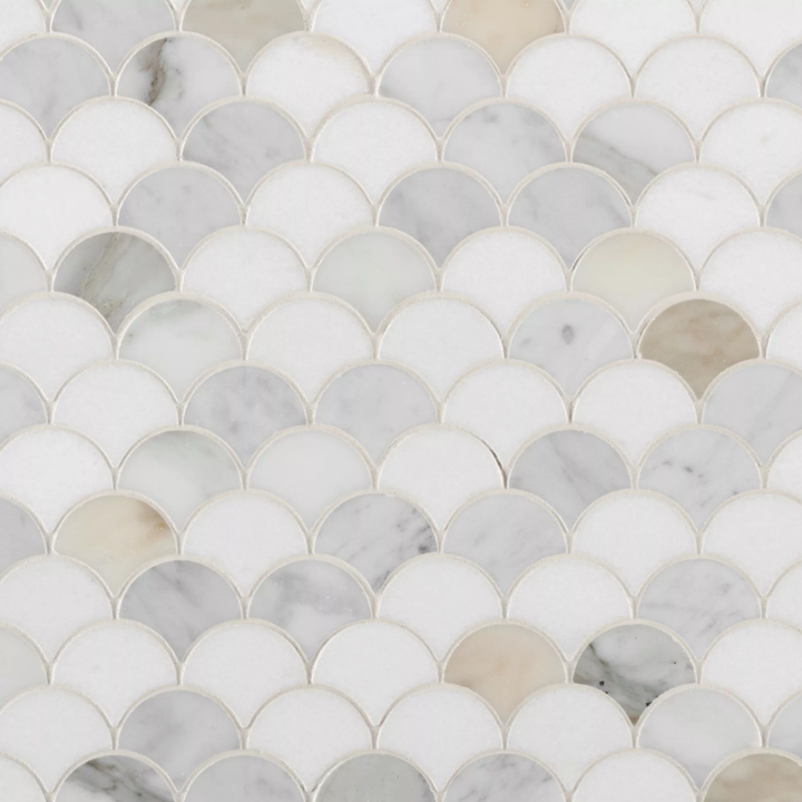 Thassos Calacatta Bianco Carrara Fan Honed Marble Mosaic