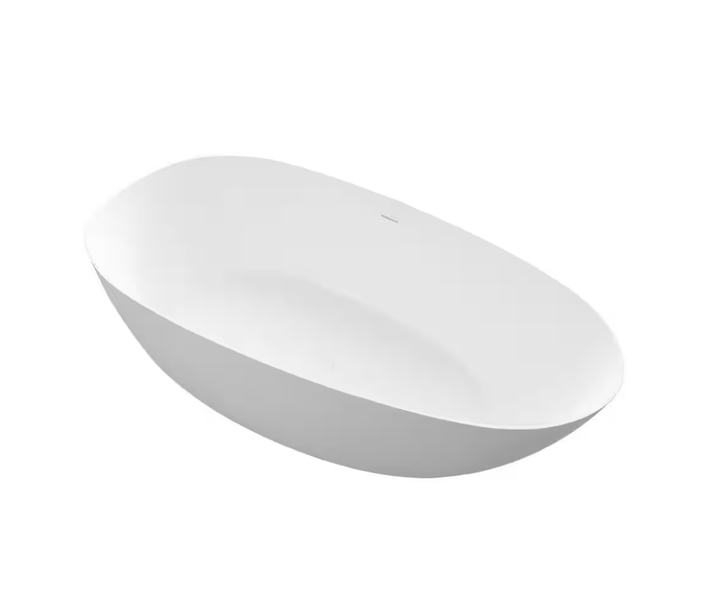 67 in. Stone Resin Flatbottom Solid Surface Freestanding Not Whirlpool Soaking Bathtub in White with Drain