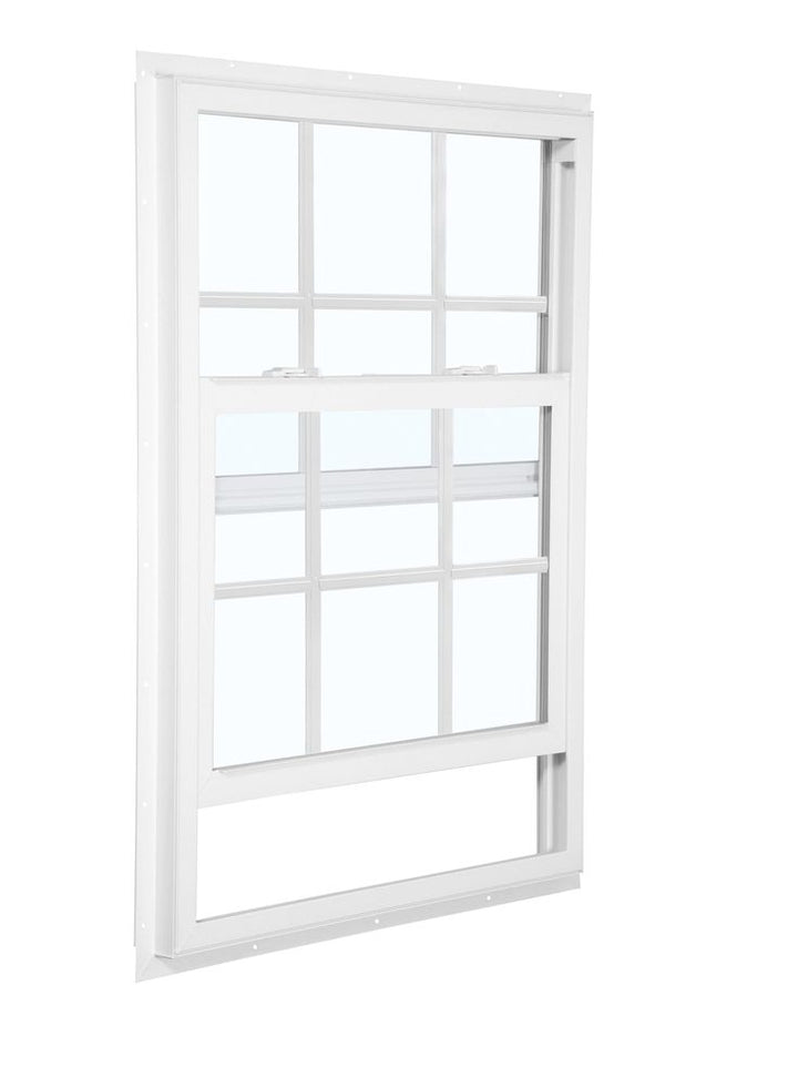 RELIABILT 105 Series New Construction 31-1/2-in x 59-1/2-in x 2-5/8-in Jamb White Vinyl Low-e Argon Single Hung Window with Grids Half Screen Included