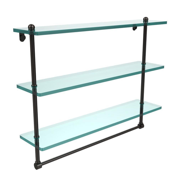22 in. L x 18 in. H x 5 in. W 3-Tier Clear Glass Bathroom Shelf with Towel Bar in Oil Rubbed Bronze - Super Arbor