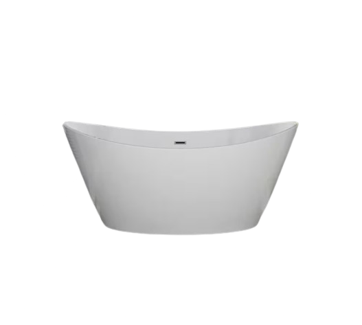 59 in. Acrylic Flatbottom Hourglass Freestanding Soaking Bathtub in White with Brushed Nickel Overflow and Drain