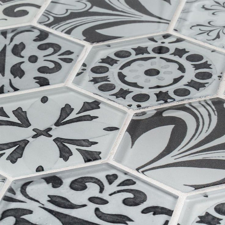 Jeffrey Court Morris Block 11.50 in. x 13.75 in. x 6 mm Hexagon Glossy Glass Mosaic Tile