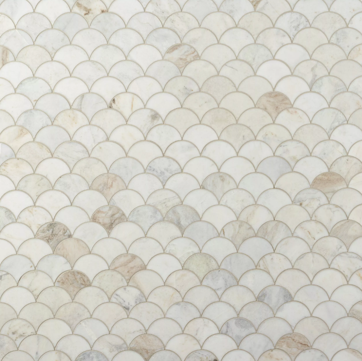 Bianco Orion 3 in. Fan Honed Marble Mosaic