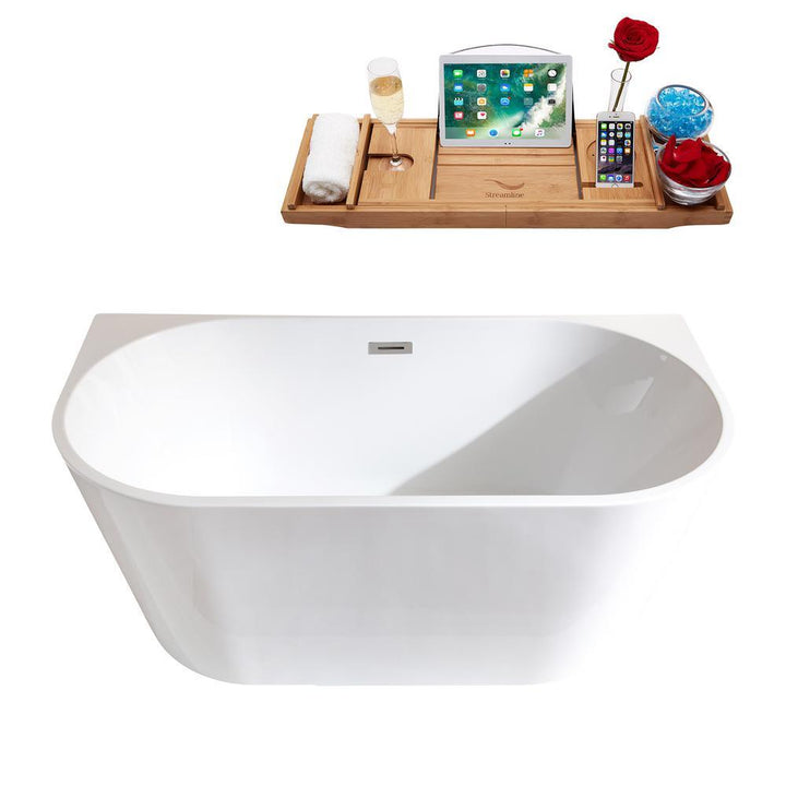 59 in. Center Drain Oval Alcove Non-Whirlpool Bathtub in Glossy White - Super Arbor