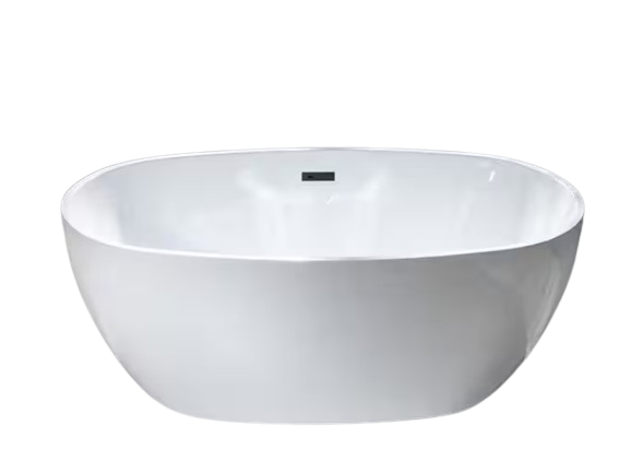 Laon 59 in. Acrylic FlatBottom Double Ended Bathtub with Matte Black Overflow and Drain Included in White