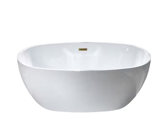 Reims 59 in. Acrylic FlatBottom Double Ended Bathtub with Brushed Gold Overflow and Drain Included in White