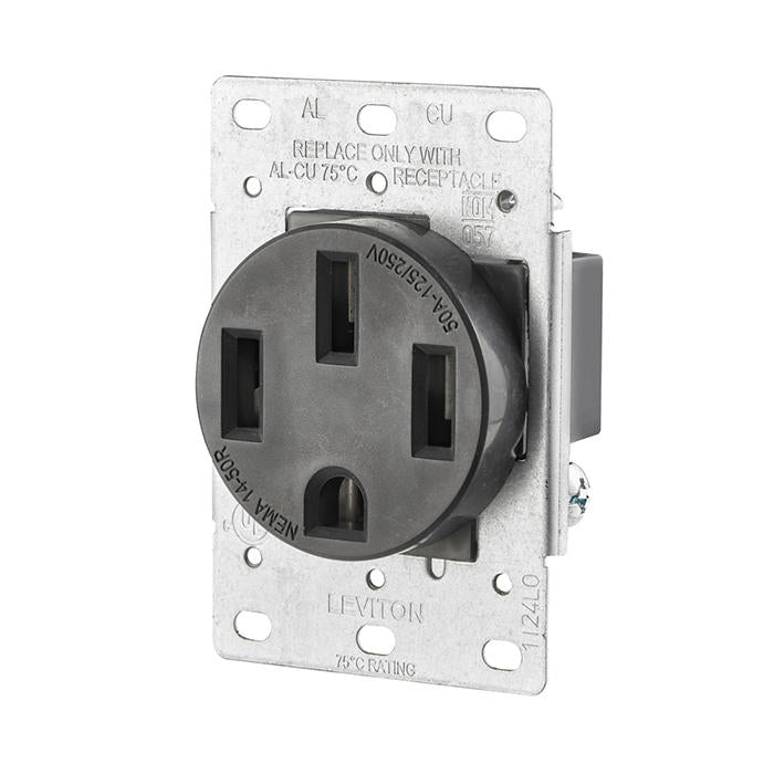 Leviton 50 Amp Flush Mount Shallow Single Outlet, Black, 279-S00