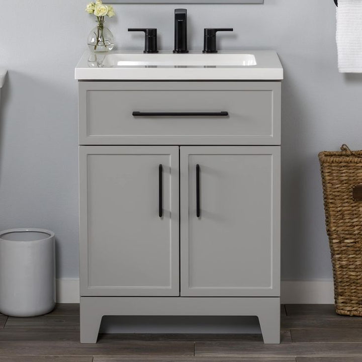 Style Selections Potter 24-in Gray Single Sink Bathroom Vanity with White Cultured Marble Top