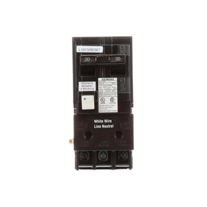 20 Amp Double Pole Type QPF2 GFCI Circuit Breaker - Super Arbor