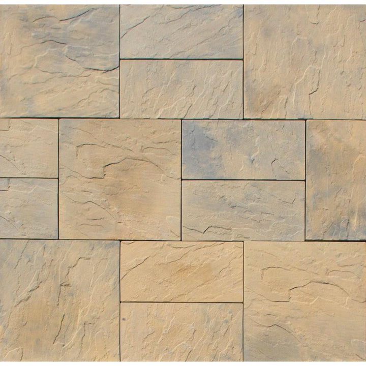 Patio-on-a-Pallet 12 in. x 24 in. and 24 in. x 24 in. Tan Variegated Basketweave Yorkstone Concrete Paver (Pallet of 18) - Super Arbor