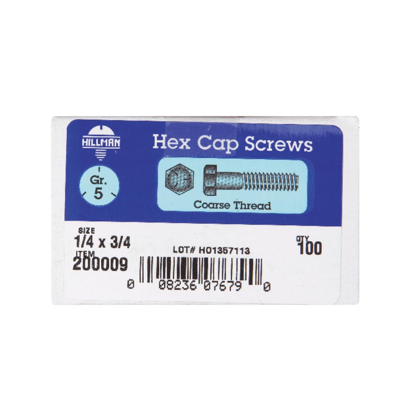 Hillman 1/4 in. Diameter x 3/4 in. Length Grade 5 Heat-Treated Zinc Steel Hex Head Cap Screws (100-Pack)