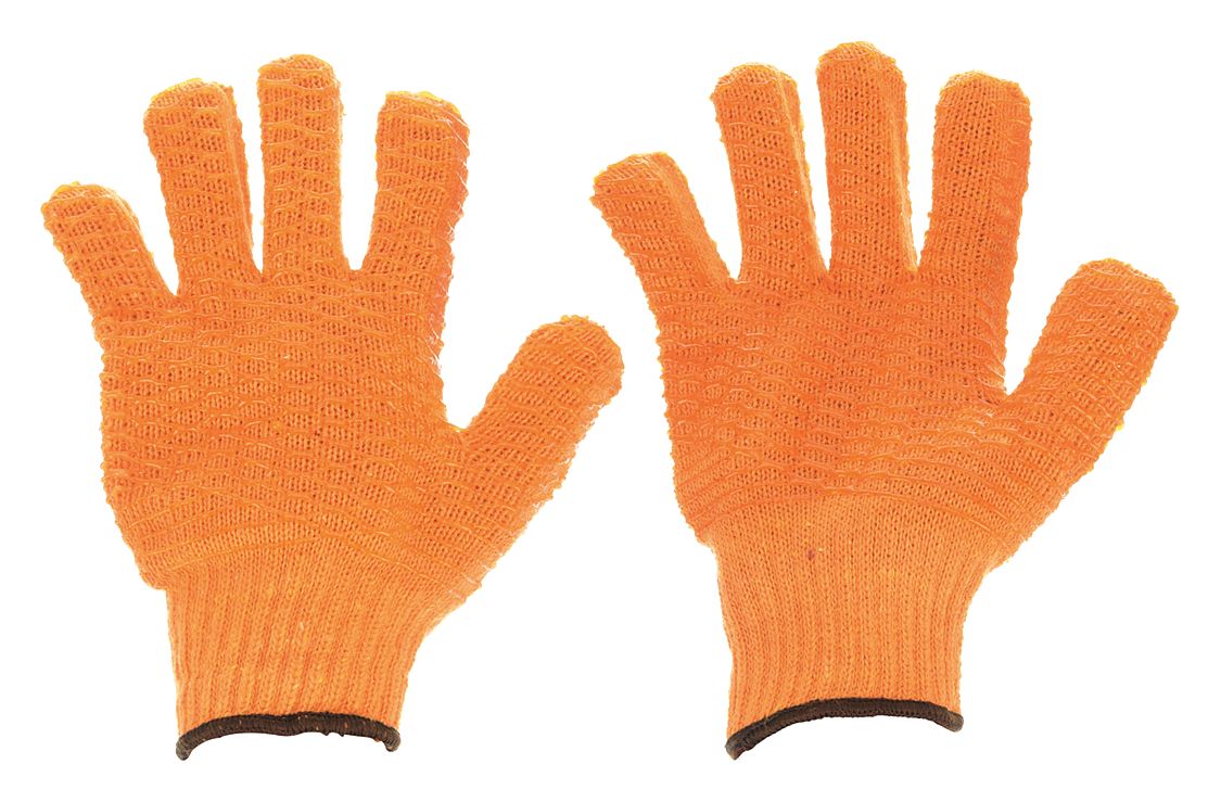 CONDOR Knit Gloves with PVC Dots - Full Finger Cotton Work Gloves, Orange, Size S