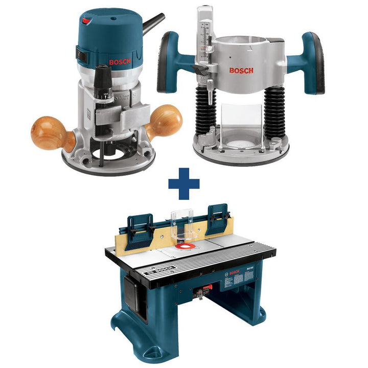 12 Amp 2-1/4 HP Variable Speed Plunge and Fixed Base Corded Router Kit with Bonus 15 Amp Corded Benchtop Router Table - Super Arbor