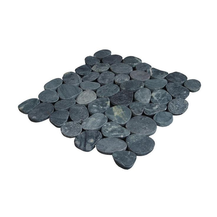Cruz Bay Sliced Pebble Tile Black 11-1/2 in. x 11-1/2 in. x 9.5mm Honed Pebble Mosaic Tile (10.12 sq. ft. / case)