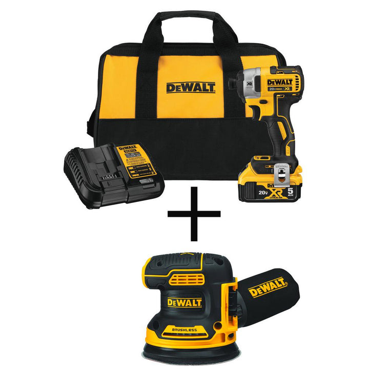 20-Volt MAX Lithium-Ion Cordless 1/4 in. Impact Driver with 20-Volt Brushless 5 in. Random Orbital Sander (Tool-Only) - Super Arbor