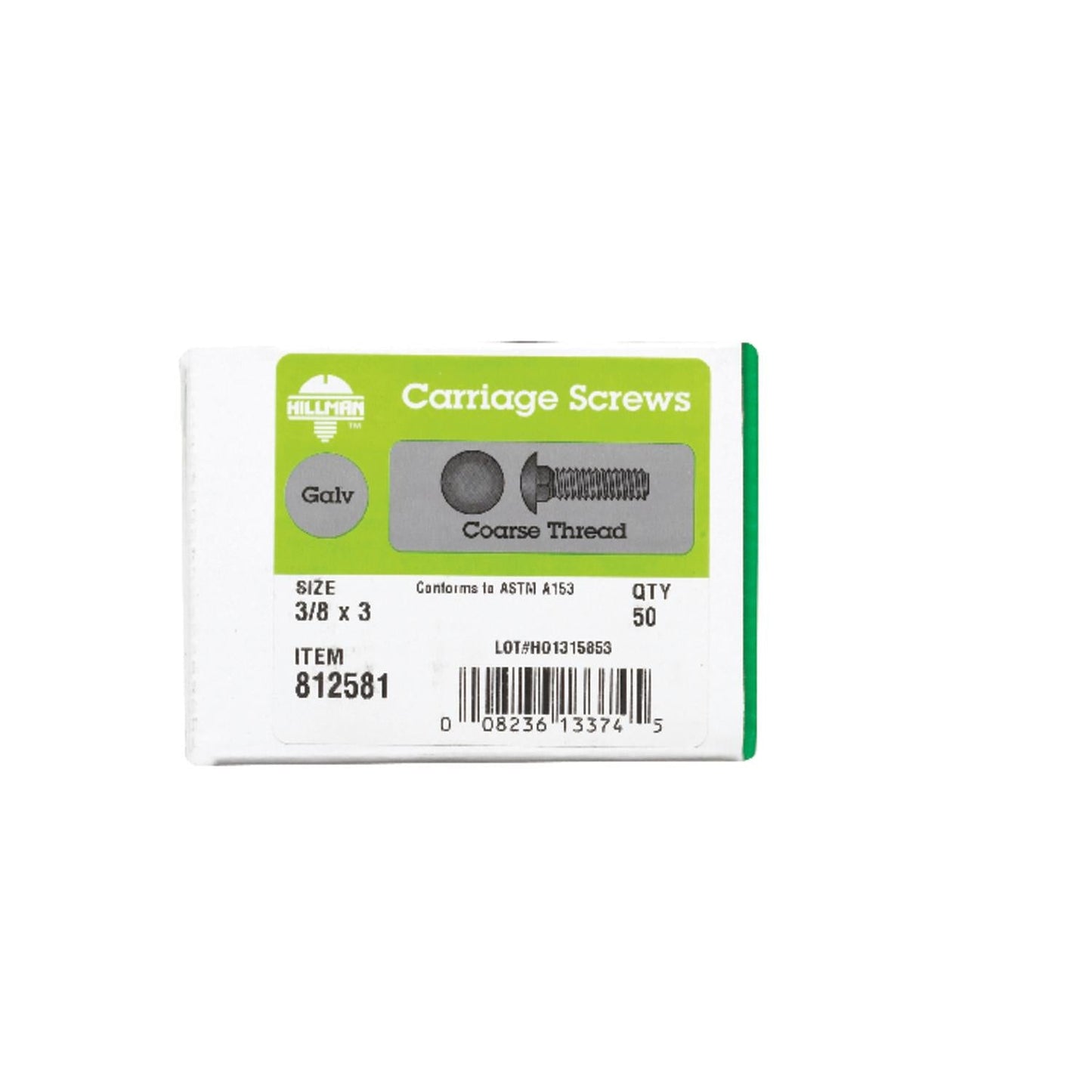 Hillman 3/8 in. x 3 in. Hot Dipped Galvanized Steel Carriage Bolt, 50-Pack