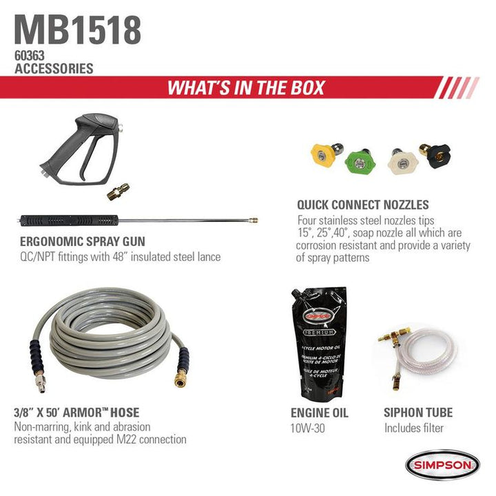 Simpson Mini Brute 1500 PSI at 1.8 GPM with Triplex Plunger Pump Hot Water Professional Electric Pressure Washer