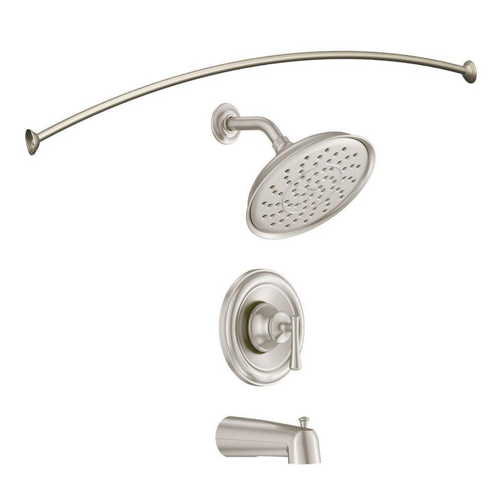 Moen Ashville Single-Handle 1-Spray Tub and Shower Faucet with Curved Shower Rod and Valve, Spot Resist Brushed Nickel
