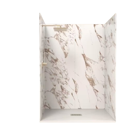 CASTICO 60 in. L x 32 in. W x 84 in. H Solid Composite Stone Shower Kit with Caramel Walls & Cntr White Slate Shower Pan Base