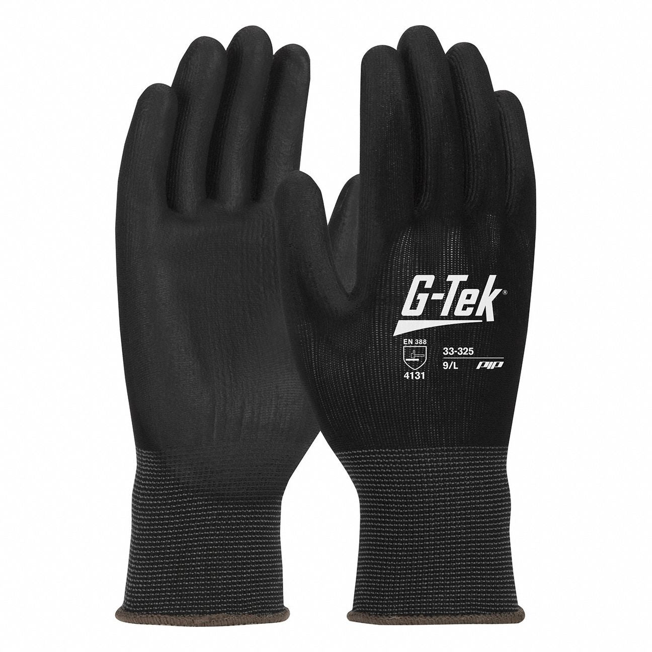 PIP G-Tek 33-325 Black Polyurethane Coated Gloves, Size L, 12 Pack