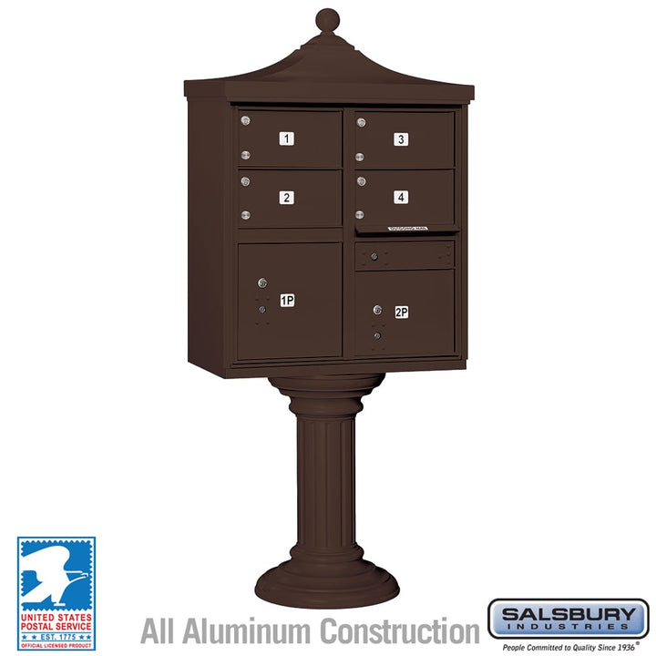 Regency Decorative Cluster Box Unit with 4 Doors and 2 Parcel Lockers in Bronze with USPS Access