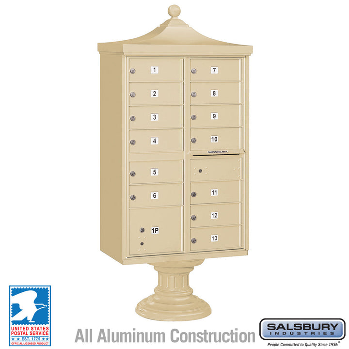 Regency Decorative Cluster Box Unit with 13 Doors and Parcel Locker in Sandstone
