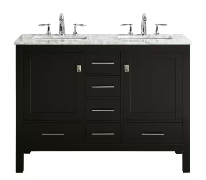 Eviva Aberdeen 48 in. W x 22 in. D x 34 in. H Espresso Double Bathroom Vanity with White Carrara Marble Top and White Undermount Sinks