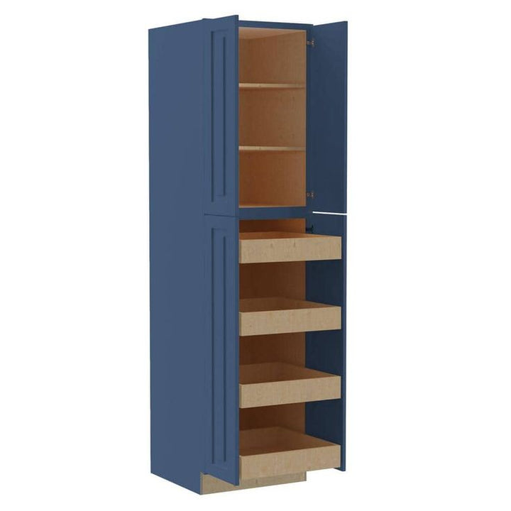 Home Decorators Collection Grayson 24 in. W x 24 in. D x 96 in. H Assembled Plywood Pantry Kitchen Cabinet in Mythic Blue with 4ROT Soft Close