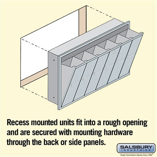 6-Door Aluminum Vertical Mailbox - Recessed Mounted - USPS Approved