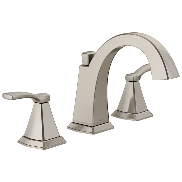 Delta Flynn Brushed Nickel 2‑Handle Widespread WaterSense Bathroom Sink Faucet with Drain
